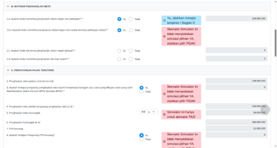simulator coretax penghasilan neto